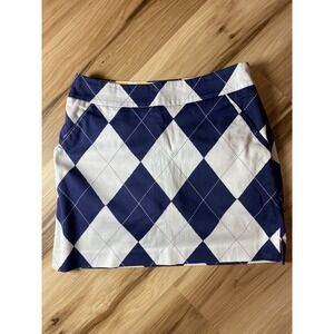 Loudmouth Golf Skort Womens 2 Navy Blue White Argyle Mini Skirt Performance Golf